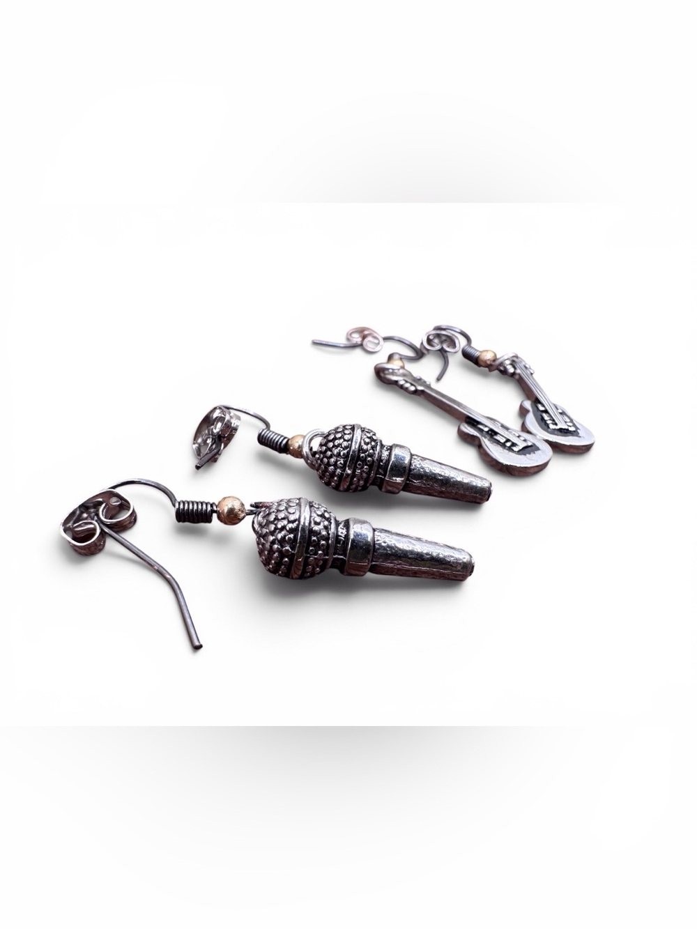 Nickel Free Set Sterling-Style Silver Microphone and Guitar Drop Earrings - Picture 6 of 6
